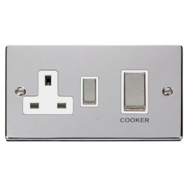 Click VPCH504WH Deco Polished Chrome Ingot 45A Cooker Switch Unit 13A 2 Pole Switched Socket - White Insert