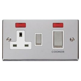 Click VPCH505WH Deco Polished Chrome Ingot 45A Cooker Switch Unit 13A 2 Pole Neon Switched Socket - White Insert image