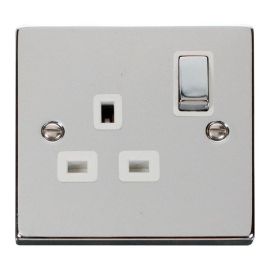 Click VPCH535WH Deco Polished Chrome Ingot 1 Gang 13A 2 Pole Switched Socket - White Insert image