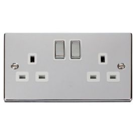 Click VPCH536WH Deco Polished Chrome Ingot 2 Gang 13A 2 Pole Switched Socket - White Insert