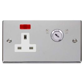 Click VPCH675WH Deco Polished Chrome 1 Gang Double-Plate 13A 2 Pole Neon Lockable Socket - White Insert image