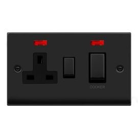 Click VPMB505BK Deco Matt Black 45A 2 Pole Switch 13A 2 Pole Switched Socket Neon Cooker Switch image