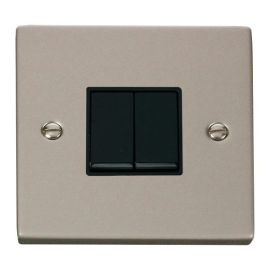Click VPPN012BK Deco Pearl Nickel 2 Gang 10AX 2 Way Plate Switch - Black Insert image