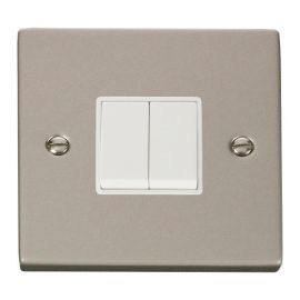 Click VPPN012WH Deco Pearl Nickel 2 Gang 10AX 2 Way Plate Switch - White Insert