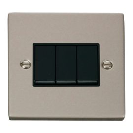 Click VPPN013BK Deco Pearl Nickel 3 Gang 10AX 2 Way Plate Switch - Black Insert image
