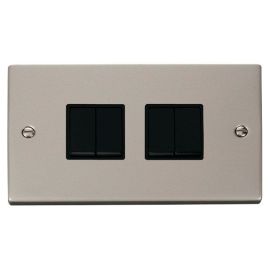 Click VPPN014BK Deco Pearl Nickel 4 Gang 10AX 2 Way Plate Switch - Black Insert image