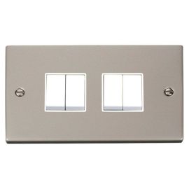 Click VPPN014WH Deco Pearl Nickel 4 Gang 10AX 2 Way Plate Switch - White Insert