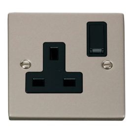 Click VPPN035BK Deco Pearl Nickel 1 Gang 13A 2 Pole Switched Socket - Black Insert