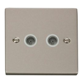 Click VPPN066WH Deco Pearl Nickel 2 Gang Non-Isolated Co-Axial Socket - White Insert image