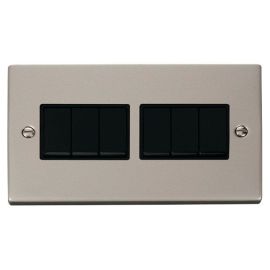 Click VPPN105BK Deco Pearl Nickel 6 Gang 10AX 2 Way Plate Switch - Black Insert image