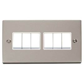 Click VPPN105WH Deco Pearl Nickel 6 Gang 10AX 2 Way Plate Switch - White Insert image