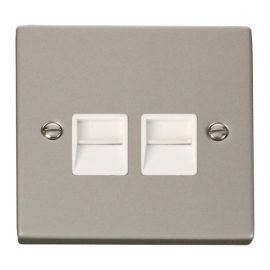 Click VPPN126WH Deco Pearl Nickel 2 Gang Secondary Telephone Socket - White Insert image