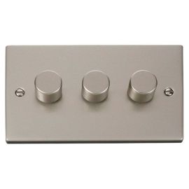 Click VPPN153 Deco Pearl Nickel 3 Gang 400W-VA 2 Way Resistive-Inductive Dimmer Switch