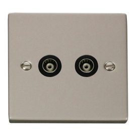 Click VPPN159BK Deco Pearl Nickel 2 Gang Isolated Co-Axial Socket - Black Insert image