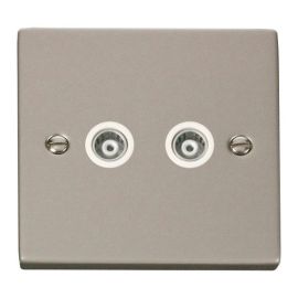 Click VPPN159WH Deco Pearl Nickel 2 Gang Isolated Co-Axial Socket - White Insert image