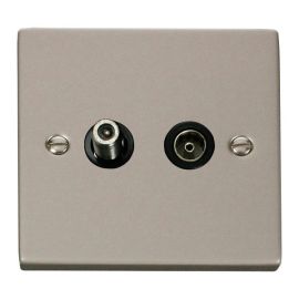 Click VPPN170BK Deco Pearl Nickel Non-Isolated Co-Axial and Satellite Socket - Black Insert image