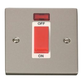 Click VPPN201WH Deco Pearl Nickel 1 Gang 45A 2 Pole Neon Switch - White Insert
