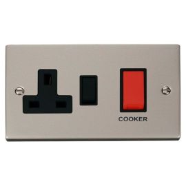 Click VPPN204BK Deco Pearl Nickel 45A Cooker Switch Unit with 13A 2 Pole Switched Socket - Black Insert image