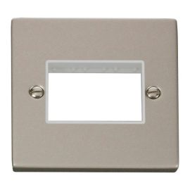 Click VPPN403WH MiniGrid Pearl Nickel 1 Gang 3 Aperture Deco Unfurnished Front Plate - White Insert image