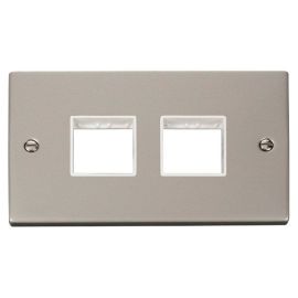 Click VPPN404WH MiniGrid Pearl Nickel 2 Gang 2x2 Aperture Deco Unfurnished Front Plate - White Insert image