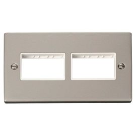 Click VPPN406WH MiniGrid Pearl Nickel 2 Gang 2x3 Aperture Deco Unfurnished Front Plate - White Insert image