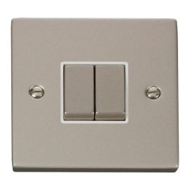 Click VPPN412WH Deco Pearl Nickel Ingot 2 Gang 10AX 2 Way Plate Switch - White Insert image