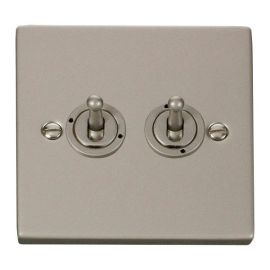 Click VPPN422 Deco Pearl Nickel 2 Gang 10AX 2 Way Dolly Toggle Switch