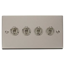 Click VPPN424 Deco Pearl Nickel 4 Gang 10AX 2 Way Dolly Toggle Switch