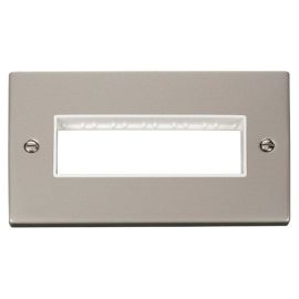 Click VPPN426WH MiniGrid Pearl Nickel 2 Gang 6 In-Line Aperture Deco Unfurnished Front Plate - White Insert image