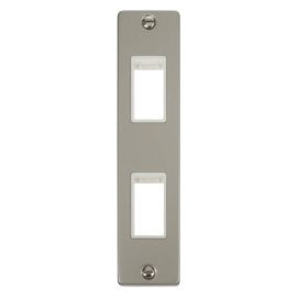 Click VPPN472WH MiniGrid Pearl Nickel 2 Gang 2 Aperture Deco Unfurnished Architrave Plate - White Insert image