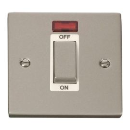Click VPPN501WH Deco Pearl Nickel Ingot 1 Gang 45A 2 Pole Neon Switch - White Insert image