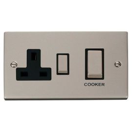 Click VPPN504BK Deco Pearl Nickel Ingot 45A Cooker Switch Unit with 13A 2 Pole Switched Socket - Black Insert