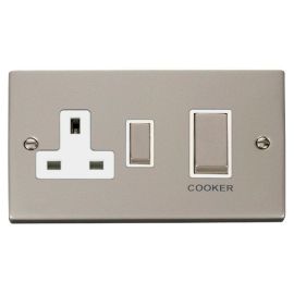 Click VPPN504WH Deco Pearl Nickel Ingot 45A Cooker Switch Unit 13A 2 Pole Switched Socket - White Insert