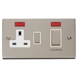 Click VPPN505WH Deco Pearl Nickel Ingot 45A Cooker Switch Unit 13A 2 Pole Neon Switched Socket - White Insert image