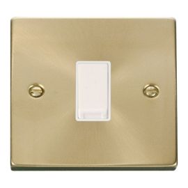 Click VPSB011WH Deco Satin Brass 1 Gang 10AX 2 Way Plate Switch - White Insert image