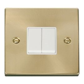 Click VPSB012WH Deco Satin Brass 2 Gang 10AX 2 Way Plate Switch - White Insert