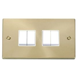 Click VPSB014WH Deco Satin Brass 4 Gang 10AX 2 Way Plate Switch - White Insert image
