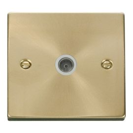 Click VPSB065WH Deco Satin Brass 1 Gang Non-Isolated Co-Axial Socket - White Insert