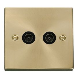 Click VPSB066BK Deco Satin Brass 2 Gang Non-Isolated Co-Axial Socket - Black Insert image