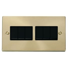 Click VPSB105BK Deco Satin Brass 6 Gang 10AX 2 Way Plate Switch - Black Insert image