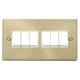 Click VPSB105WH Deco Satin Brass 6 Gang 10AX 2 Way Plate Switch - White Insert image