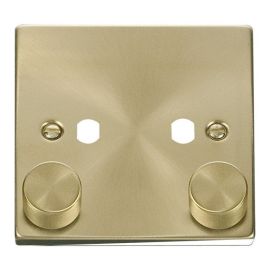Click VPSB152PL Deco Satin Brass 2 Gang Dimmer Plate with Knob image