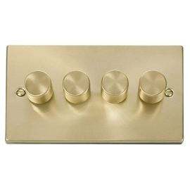 Click VPSB154 Deco Satin Brass 4 Gang 400W-VA 2 Way Resistive-Inductive Dimmer Switch