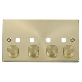 Click VPSB154PL Deco Satin Brass 4 Gang Dimmer Plate with Knob image