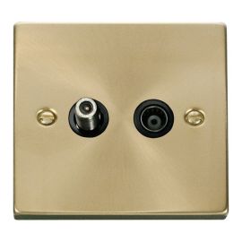 Click VPSB157BK Deco Satin Brass Isolated Co-Axial and Satellite Socket - Black Insert image