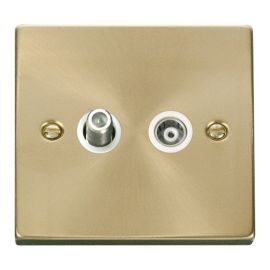 Click VPSB157WH Deco Satin Brass Isolated Co-Axial and Satellite Socket - White Insert