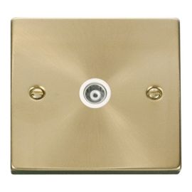 Click VPSB158WH Deco Satin Brass 1 Gang Isolated Co-Axial Socket - White Insert image