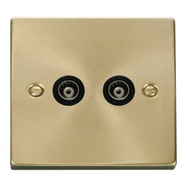 Click VPSB159BK Deco Satin Brass 2 Gang Isolated Co-Axial Socket - Black Insert image