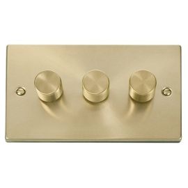 Click VPSB163 Deco Satin Brass 3 Gang 2 Way 100W LED Dimmer Switch image