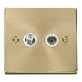 Click VPSB170WH Deco Satin Brass Non-Isolated Co-Axial and Satellite Socket - White Insert image